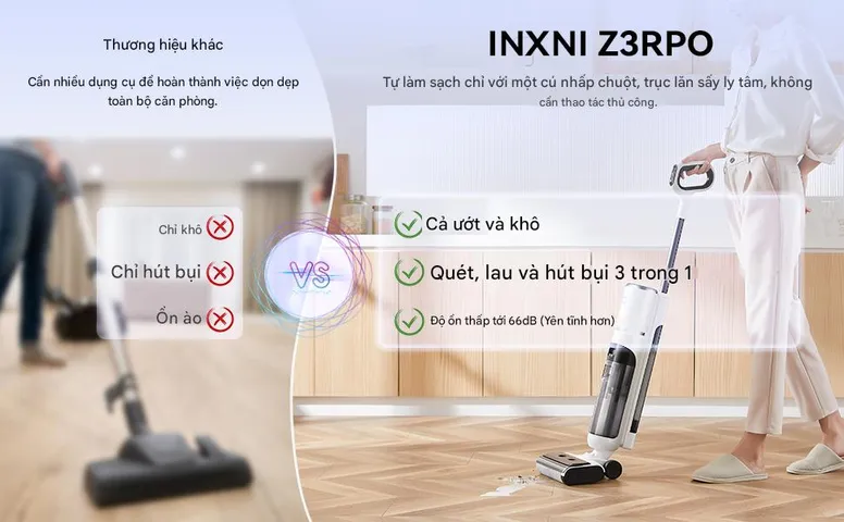 Máy lau nhà & hút bụi INXNI Z3 Pro 3 trong 1, tự sấy giẻ, diệt khuẩn (P123374)
