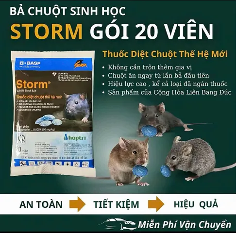 Storm trừ chuột gói 20 viên nén Thế Hệ Mới Hợp Trí - BASF kiểm soát chuột to nhỏ trong nhà kho xưởng chuồng trại và đồng ruộng hiệu quả không mùi