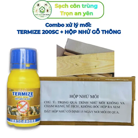 Combo xử lý mối Termize 50ml kết hợp hộp nhử bằng gỗ thông thơm mềm, giúp xử lí hiệu quả cả đàn mối