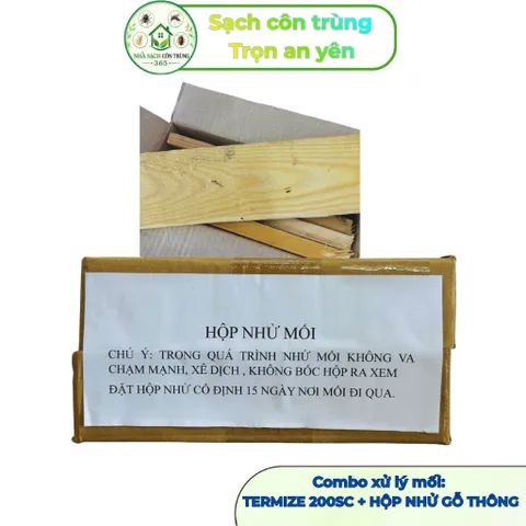 Combo xử lý mối Termize 50ml kết hợp hộp nhử bằng gỗ thông thơm mềm, giúp xử lí hiệu quả cả đàn mối