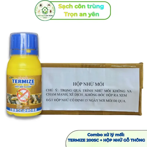Combo xử lý mối Termize 50ml kết hợp hộp nhử bằng gỗ thông thơm mềm, giúp xử lí hiệu quả cả đàn mối