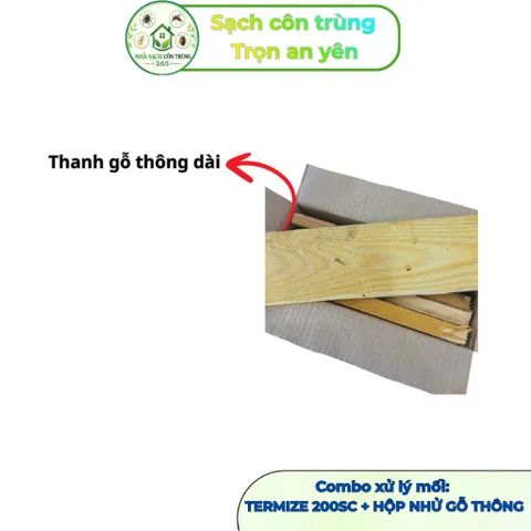 Combo xử lý mối Termize 50ml kết hợp hộp nhử bằng gỗ thông thơm mềm, giúp xử lí hiệu quả cả đàn mối