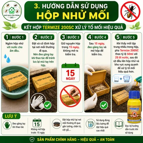 Combo xử lý mối Termize 50ml kết hợp hộp nhử bằng gỗ thông thơm mềm, giúp xử lí hiệu quả cả đàn mối