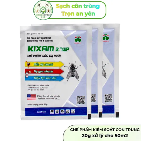 Kixam 2.7wp gói 20g – Chế phẩm hỗ trợ kiểm soát ruồi & nhặng trong khu vực sinh hoạt, hạ gục nhanh