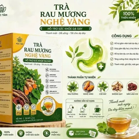 combo 2 Trà Cây Rau Mương Nghệ Vàng Mộc Tâm ( Hộp 30 Gói ) - Hỗ Trợ Các Vấn Đề Dạ Dày, Trào Ngược, HP, Ợ Hơi, Ợ Chua, Đạ