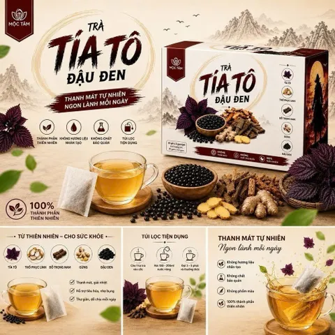 combo  4 Trà Tía Tô Đậu Đen Mộc Tâm hỗ trợ làm ấm bụng, giảm đầy hơi, khó tiêu (hộp 30 túi lọc x 3g)