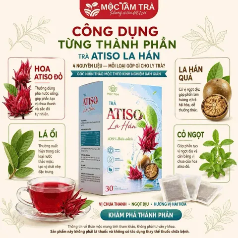combo3 Trà Atiso Đỏ La Hán Mộc Tâm Túi Lọc 30 Gói x 3g – Vị Chua Thanh, Ngọt Dịu, Pha Nóng Hoặc Thêm Đá