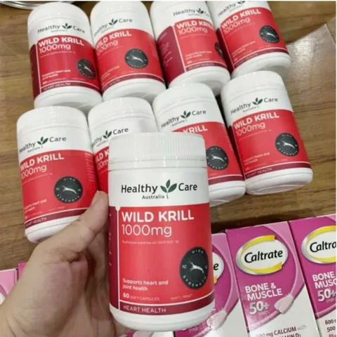 Viên uống Healthy Care Wild Krill 1000 mg |60 viên| Cải thiện cấu trúc mỡ máu/Bảo vệ tim mạch - Giảm viêm/Hỗ trợ cho sức khỏe khớp & thị lực [SP Chuẩn Úc không tem]