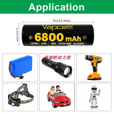 Pin Vapcell F66 21700 , dung lượng siêu khủng 6600mah , cho thời gian sử dụng siêu lâu , sử dụng cho thiết bị điện tử .