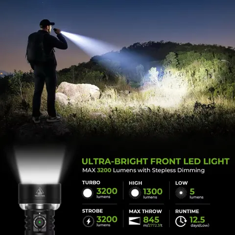 Đèn pin siêu sáng wurkkos TS27 3200LM, ném 845M, 32140, pin 15000mAh, đèn LED bên/ RGB,  sạc ngược