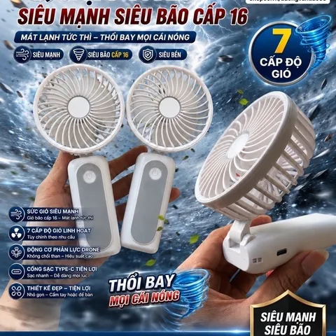 Quạt cầm tay M2 siêu mạnh khủng khiếp , dung lượng pin 4000mah , động cơ phản lực, gập để bàn tiện lợi