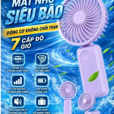 Quạt cầm tay M2 siêu mạnh khủng khiếp , dung lượng pin 4000mah , động cơ phản lực, gập để bàn tiện lợi