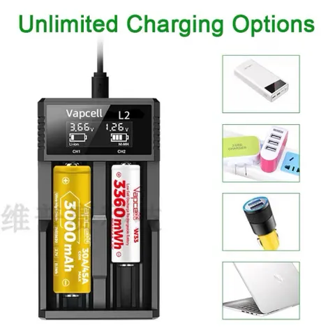 Sạc đôi Vapcell L2 cao cấp , sạc 2A , giành cho các loại pin 21700, 26650 , 18650 , 18350….. và pin 1,2v
