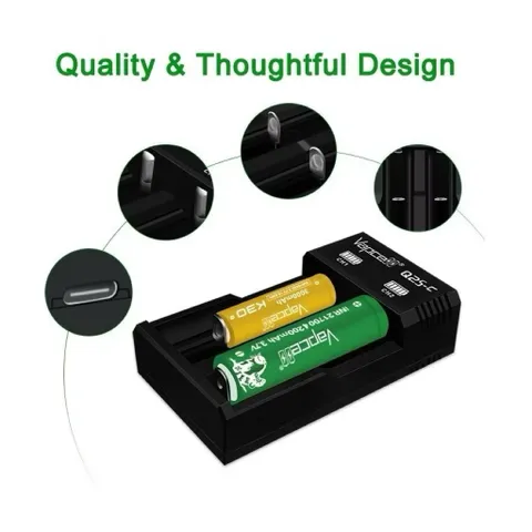 Sạc đôi Vapcell Q2S-C cao cấp , sạc 2A dùng cho pin 21700, 26650 , 18650 và các loại pin dùng cho thiết bị điện tử .