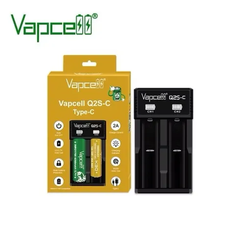 Sạc đôi Vapcell Q2S-C cao cấp , sạc 2A dùng cho pin 21700, 26650 , 18650 và các loại pin dùng cho thiết bị điện tử .