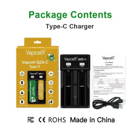 Sạc đôi Vapcell Q2S-C cao cấp , sạc 2A dùng cho pin 21700, 26650 , 18650 và các loại pin dùng cho thiết bị điện tử .