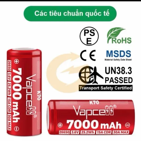 Pin 26650 Vapcell K70 , dung lượng 7000mah siêu khủng , dùng cho đèn pin , và các thiết bị sử dụng pin 26650