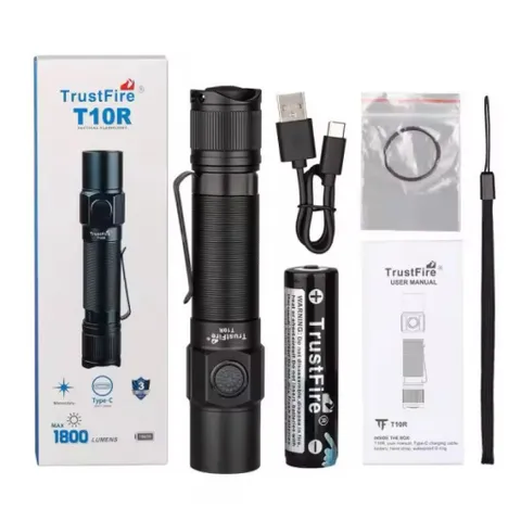 Đèn pin sạc Trustfire T10R Quân Đội Đèn Pin 1800Lumen Mạnh Mẽ Loại C USB 18650 LED Có Thể Sạc Lại chiến thuật quân sự