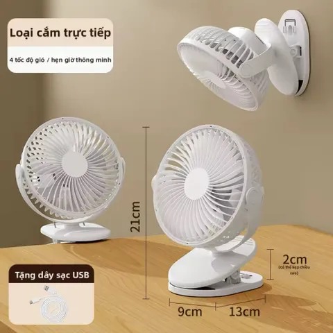 Quạt kẹp , để bàn F35A , ko pin cắm trực tiếp nguồn usb tyce c, động cơ ko chổi than siêu bền êm ái , ko ồn , 4 mức gió.