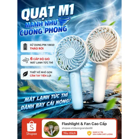 Quạt cầm tay M1 công suất siêu mạnh, siêu mát động cơ phản lực 1503 ko chổi than , cầm tay , pin 18650 tháo rời tiện lợi