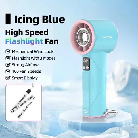 Quạt cầm tay GOOJOODOQ Gfs002 , động cơ không chổi than siêu mát kèm đèn pin , 100 cấp độ gió , pin 4000mah siêu khoẻ .