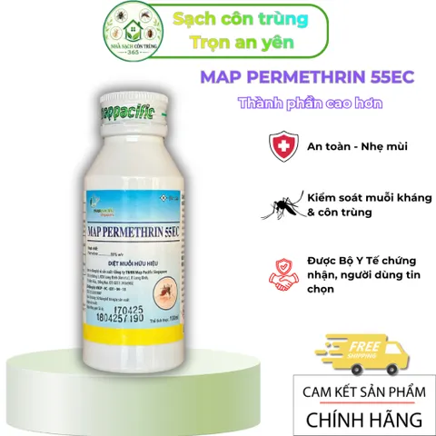 Map Permethrin 55ec 100ml chế phẩm xử lý côn trùng, muỗi hạ gục nhanh và tồn lưu tốt, có mùi