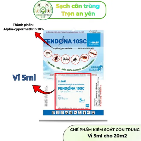 Fendona 10sc không mùi – Giải pháp hỗ trợ kiểm soát muỗi, kiến, gián,...vỉ 5ml cho 20m2, tồn lưu tốt