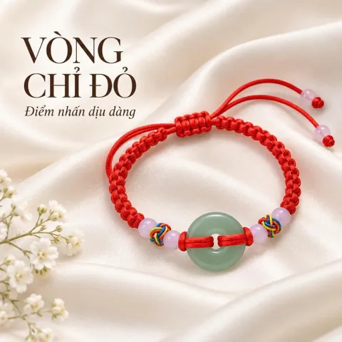Vòng Chỉ Đỏ Mặt Đồng Điếu Xanh, Vòng Tay Dây Rút Phối Hạt Và Nút Ngũ Sắc