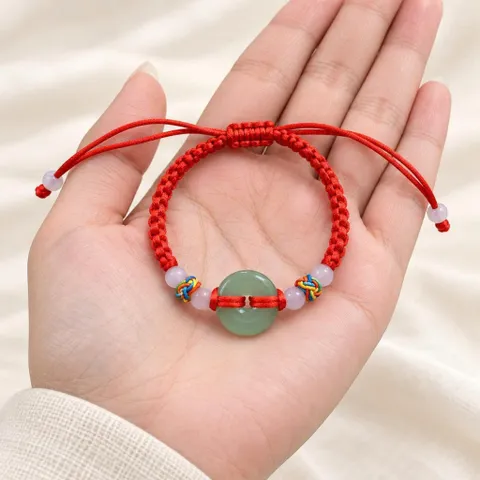 Vòng Chỉ Đỏ Mặt Đồng Điếu Xanh, Vòng Tay Dây Rút Phối Hạt Và Nút Ngũ Sắc