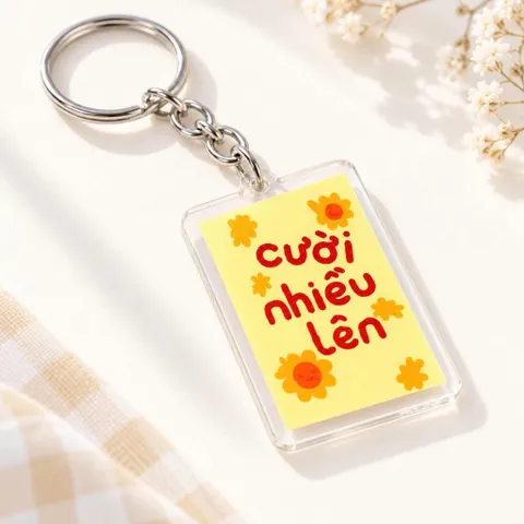 Móc Khóa Mica Trong Suốt “Cười Nhiều Lên” Họa Tiết Hoa Vàng Dễ Thương, Treo Balo Túi Xách, Chìa Khóa