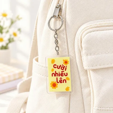 Móc Khóa Mica Trong Suốt “Cười Nhiều Lên” Họa Tiết Hoa Vàng Dễ Thương, Treo Balo Túi Xách, Chìa Khóa