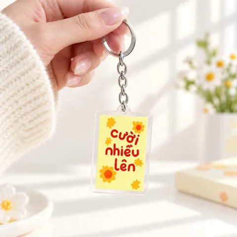 Móc Khóa Mica Trong Suốt “Cười Nhiều Lên” Họa Tiết Hoa Vàng Dễ Thương, Treo Balo Túi Xách, Chìa Khóa