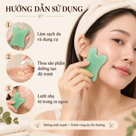 Đá Massage Mặt Gua Sha Xanh, Dụng Cụ Massage Cầm Tay Bo Tròn Chăm Sóc Da