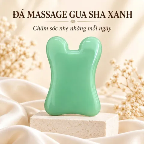 Đá Massage Mặt Gua Sha Xanh, Dụng Cụ Massage Cầm Tay Bo Tròn Chăm Sóc Da