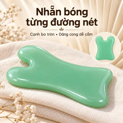 Đá Massage Mặt Gua Sha Xanh, Dụng Cụ Massage Cầm Tay Bo Tròn Chăm Sóc Da