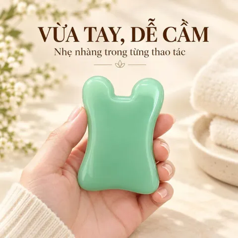 Đá Massage Mặt Gua Sha Xanh, Dụng Cụ Massage Cầm Tay Bo Tròn Chăm Sóc Da