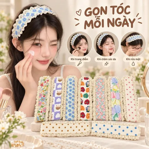 Băng Đô Dán Tóc Viền Ren Phong Cách Hàn Quốc, Miếng Dán Giữ Tóc Mái Khi Rửa Mặt Trang Điểm – Giao Họa Tiết Ngẫu Nhiên