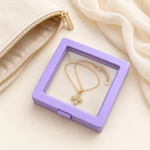 ộp Trưng Bày Trang Sức Màng Trong Suốt Màu Tím Pastel, Khung Vuông Đựng Nhẫn Khuyên Tai
