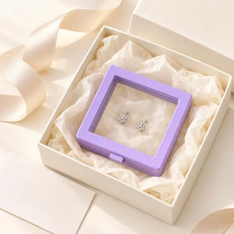 ộp Trưng Bày Trang Sức Màng Trong Suốt Màu Tím Pastel, Khung Vuông Đựng Nhẫn Khuyên Tai
