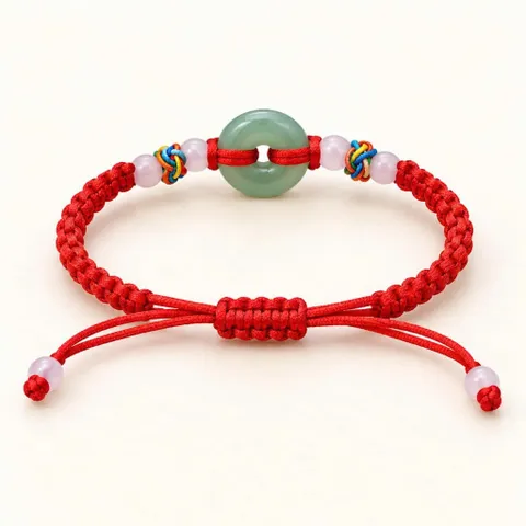 Vòng Tay Chỉ Đỏ Mặt Đồng Điếu Xanh Phối Hạt, Dây Rút Điều Chỉnh, Quà Tặng Bạn Bè