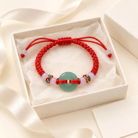 Vòng Tay Chỉ Đỏ Mặt Đồng Điếu Xanh Phối Hạt, Dây Rút Điều Chỉnh, Quà Tặng Bạn Bè