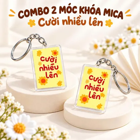 Combo 2 Móc Khóa Mica Cười Nhiều Lên Hoa Vàng Dễ Thương, Phụ Kiện Treo Balo Túi Xách, Móc Chìa Khóa