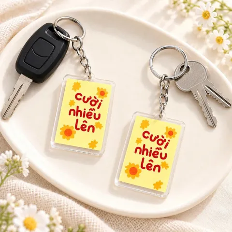 Combo 2 Móc Khóa Mica Cười Nhiều Lên Hoa Vàng Dễ Thương, Phụ Kiện Treo Balo Túi Xách, Móc Chìa Khóa