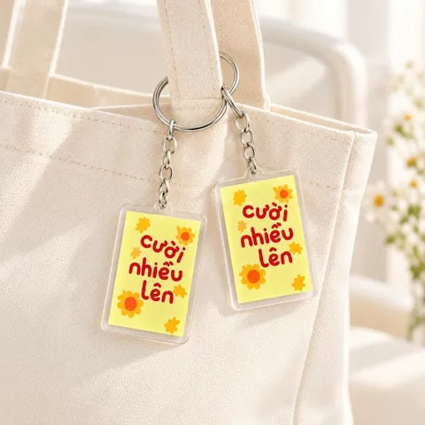 Combo 2 Móc Khóa Mica Cười Nhiều Lên Hoa Vàng Dễ Thương, Phụ Kiện Treo Balo Túi Xách, Móc Chìa Khóa