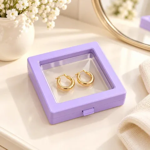 Hộp Đựng Trang Sức Trong Suốt Khung Tím, Hộp Đựng Nhẫn Bông Tai Dây Chuyền
