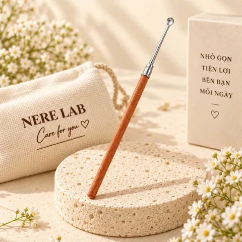 Cây Lấy Ráy Tai Cán Gỗ NERÉ LAB – Dụng Cụ Vệ Sinh Tai Đầu Thìa Bo Tròn, Nhỏ Gọn Tiện Dụng