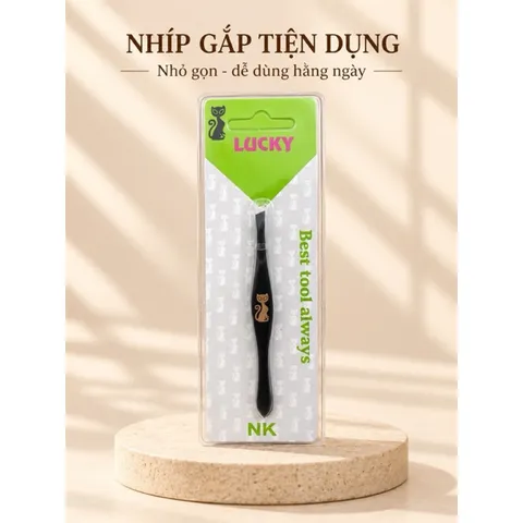 Nhíp Nhổ Lông Lucky Đầu Vát Chéo – Nhíp Gắp Lông Mày Cán Đen, Nhỏ Gọn Dễ Cầm
