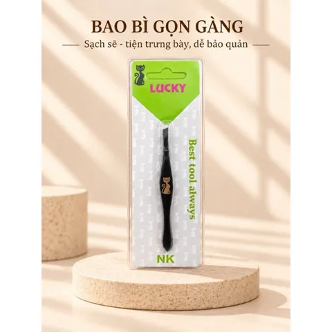Nhíp Nhổ Lông Lucky Đầu Vát Chéo – Nhíp Gắp Lông Mày Cán Đen, Nhỏ Gọn Dễ Cầm
