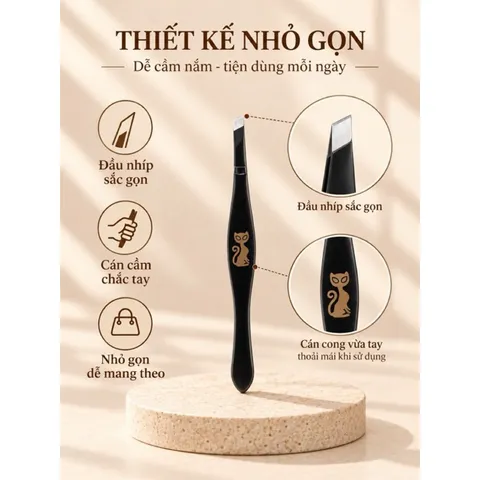 Nhíp Nhổ Lông Lucky Đầu Vát Chéo – Nhíp Gắp Lông Mày Cán Đen, Nhỏ Gọn Dễ Cầm