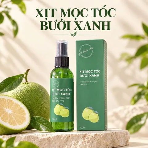 Xịt Mọc Tóc Bưởi Xanh 100ml – Xịt Dưỡng Tóc Tinh Dầu Vỏ Bưởi, Hoa Bưởi